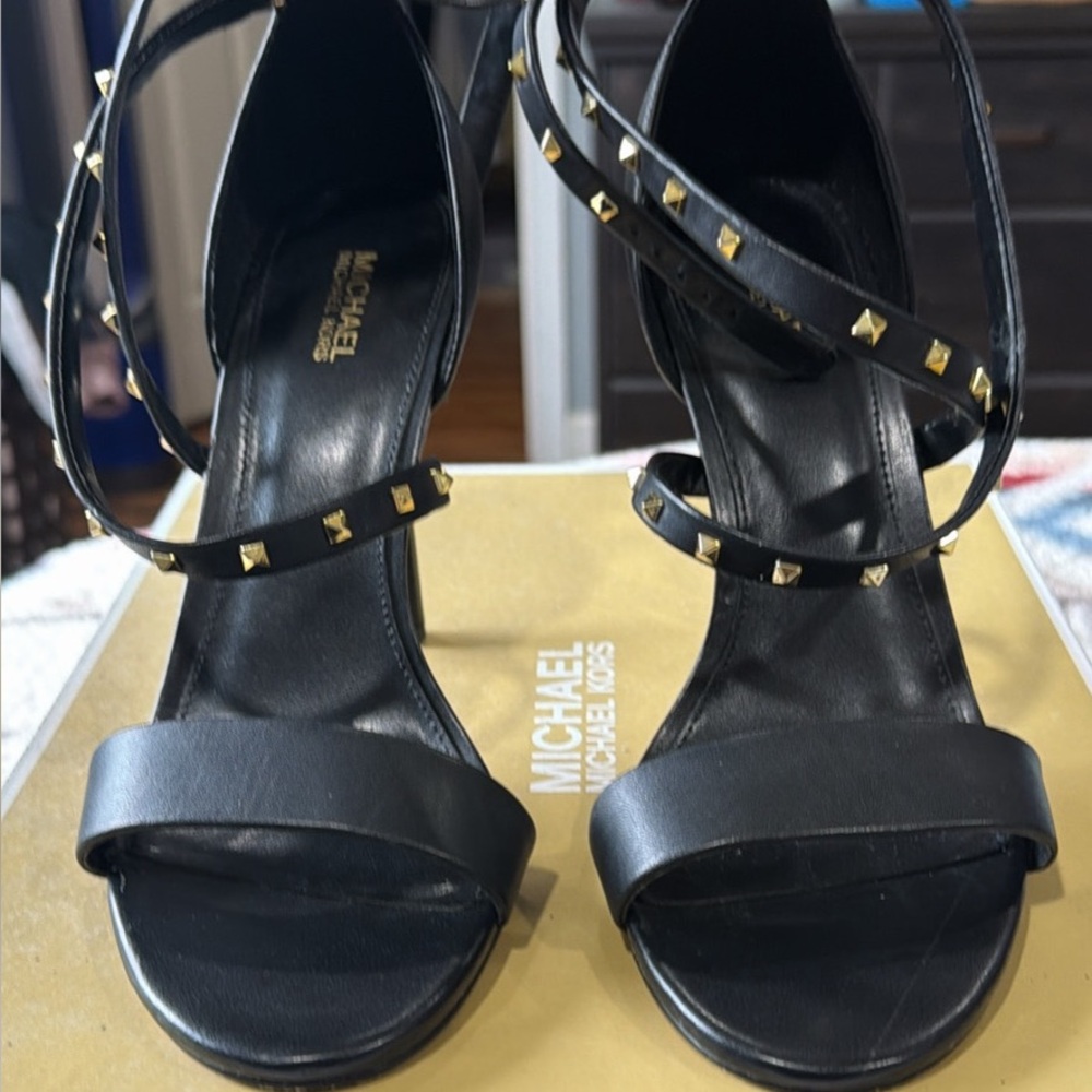 Michael Kors Black Heels with Gold Accents